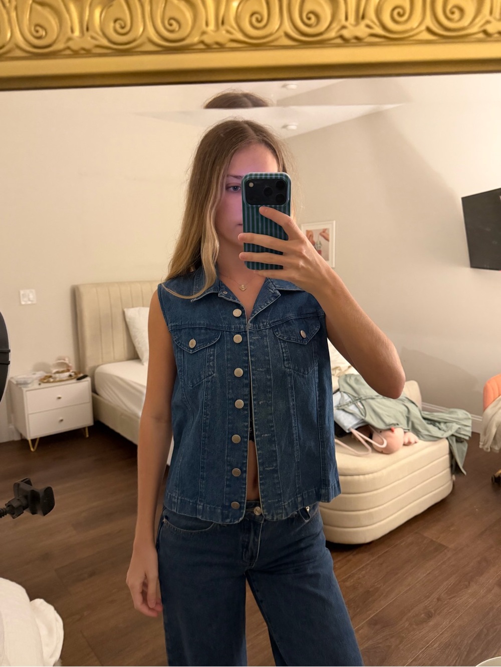 Vintage Dark Blue Denim Button-Up Vest